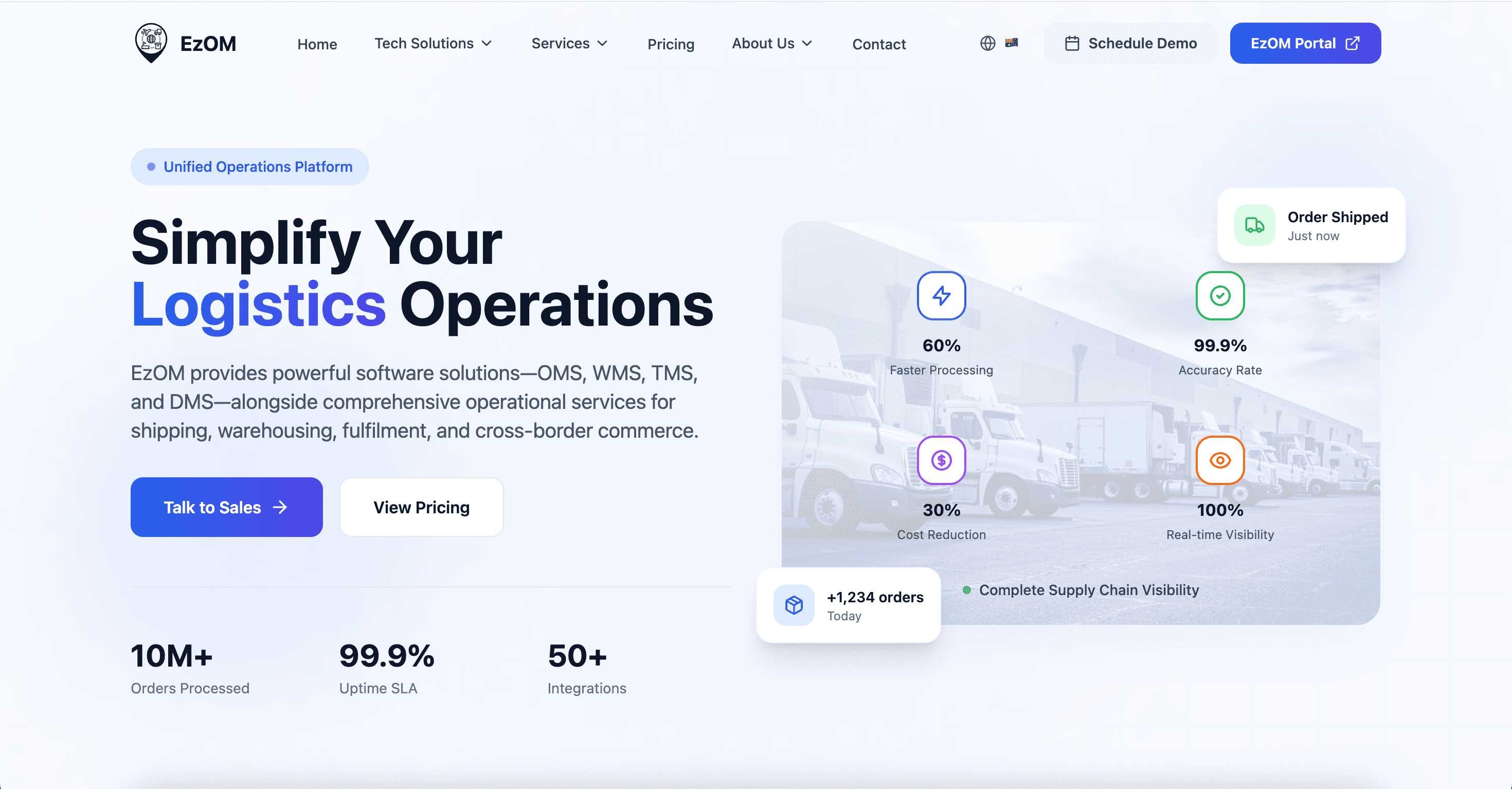 EZOM logistics landing screen