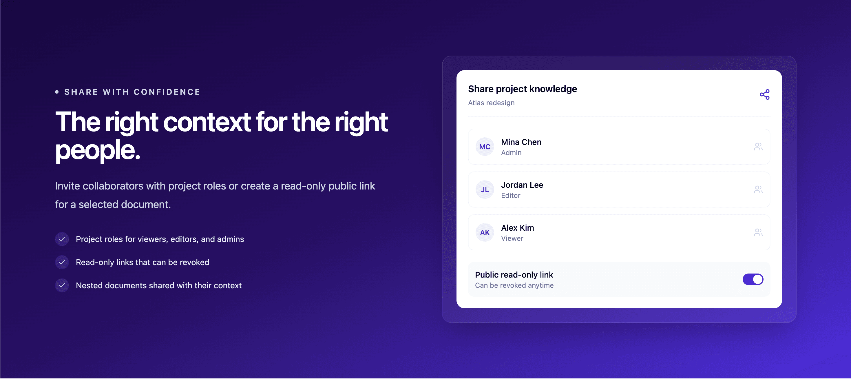 Knoxt.io project knowledge sharing with member roles and a public read-only link
